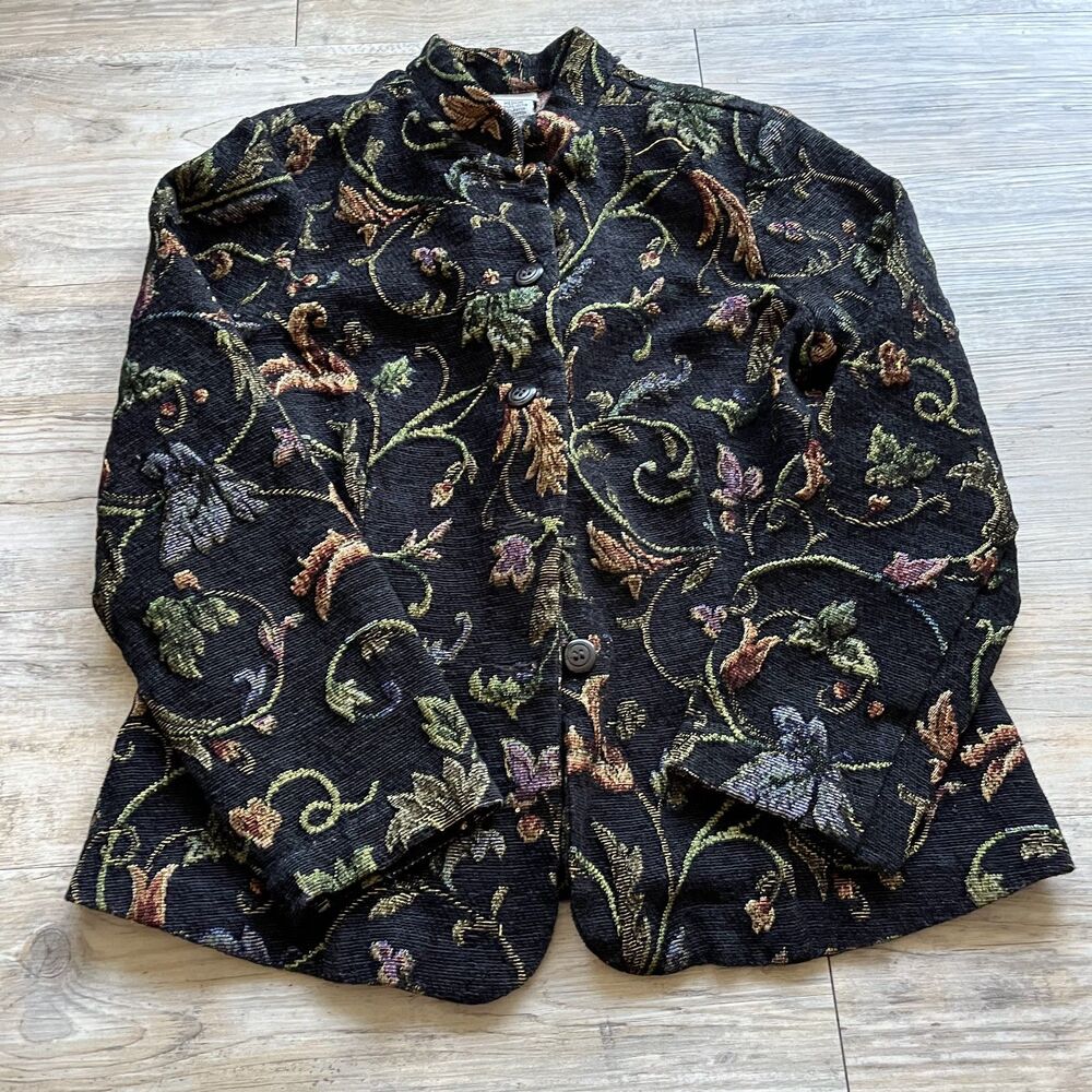 Tapestry Coat Vintage Women's Medium Fieldgear Black Whimsygoth Fall Goth